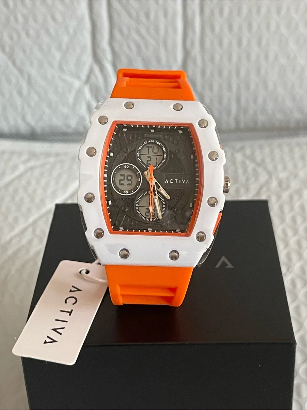 Activa X Invicta Digital Essentials Men's Watch - 42.8mm, Orange & white, new
